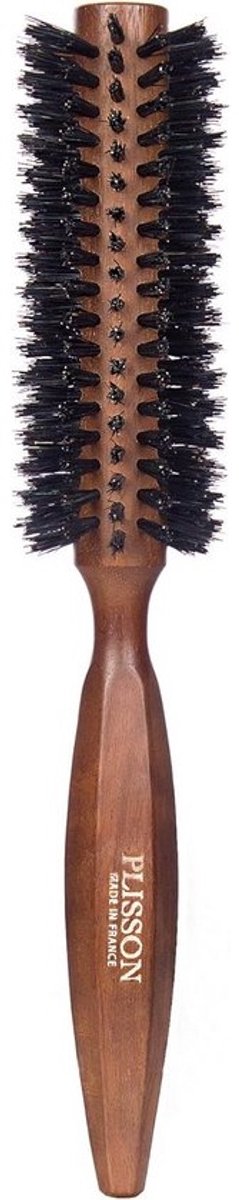 Ronde Haarborstel voor Föhn, 12 Rijen, 100% Wild Zwijn, Donker Hout