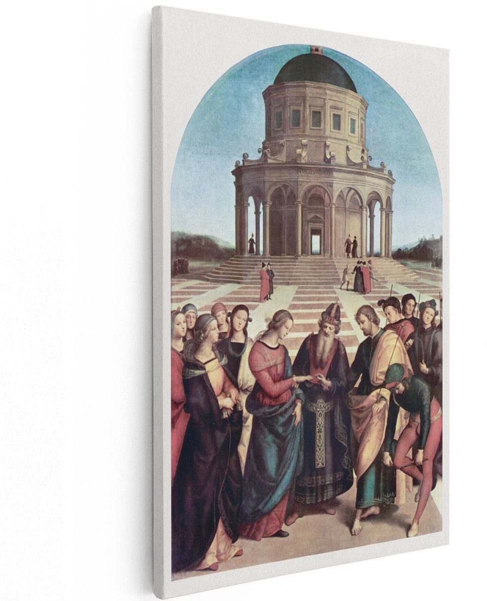 Artaza Canvas Schilderij Maria - 120x180 cm - Groot - Wanddecoratie Huwelijk Van De Maagd - Muurdecoratie Rafaël - Klassieke Schilderijen Renaissance
