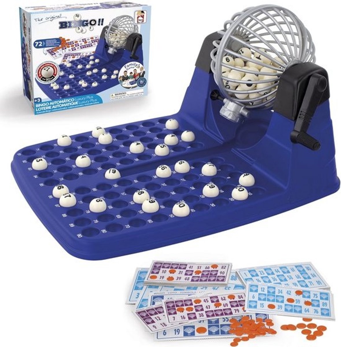 Kinderloterij Deluxe met 72 Kaarten en Elektrische Trekking - BINGO Spel voor Gezin vanaf 3 Jaar