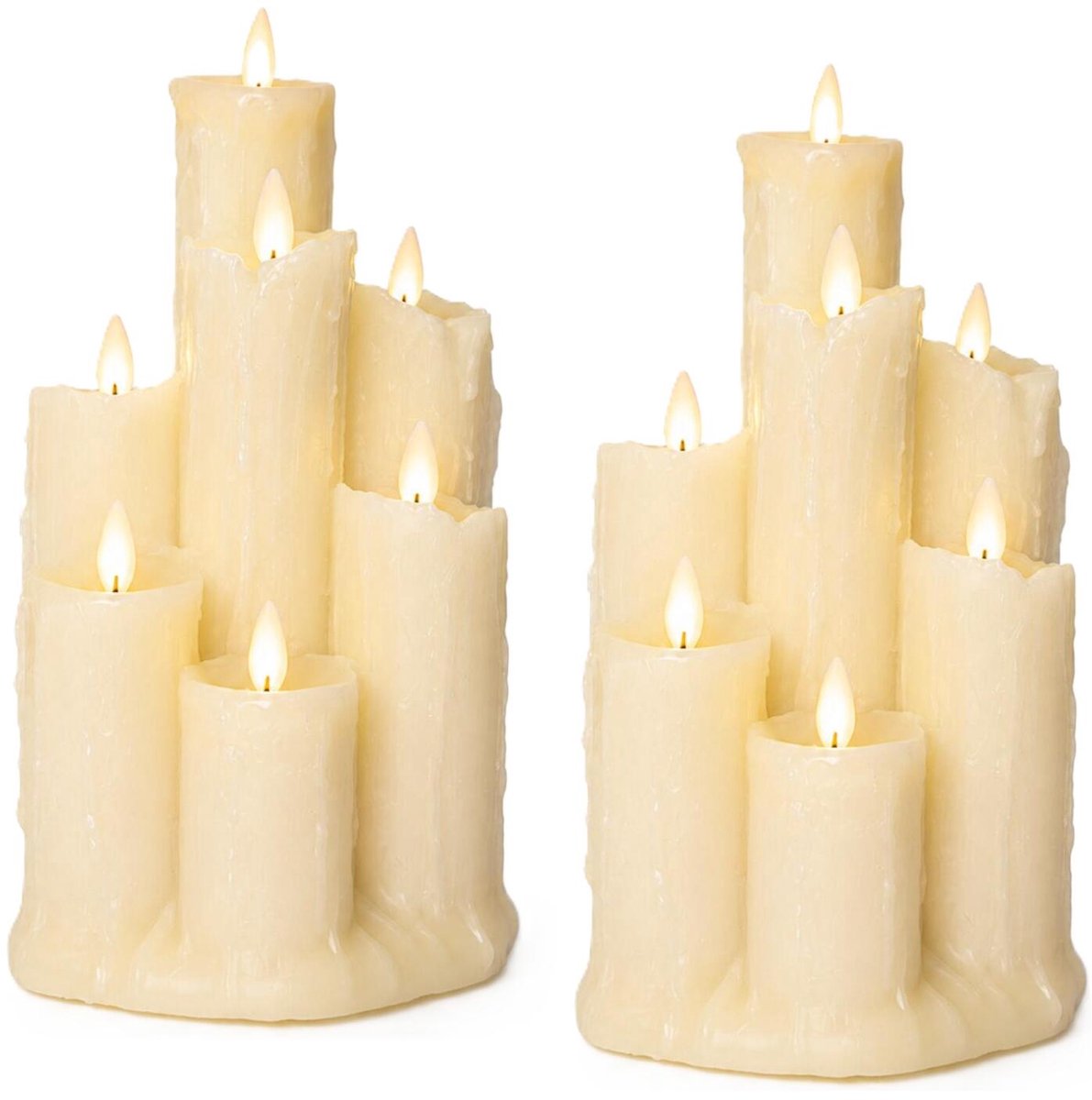 Anna's collection LED kaarsen - 2x - ivoor wit - 14,5 x 25,5 cm - met timer - druipkaarsen