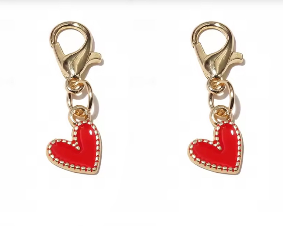 Hartjes hanger - Rood met goud hartje - Hartjesbedel - 2 stuks - Hart Sleutelhangers - Gelukshangers - Cadeau Attentie - Hart onder de riem - CHPN