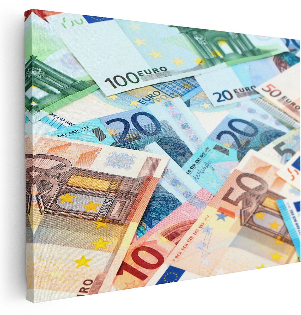 Artaza Canvas Schilderij Euro Geld Biljetten - Briefjes - 160x120 cm - Groot - Wanddecoratie Woonkamer - Schilderijen - Muurdecoratie