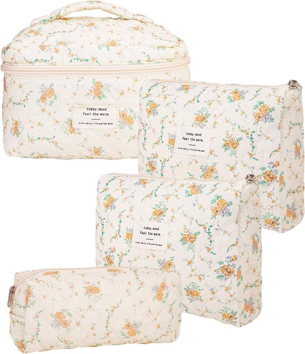 Reis-toilettas Set voor Vrouwen - 4 Stuks Make-up Organizers in Geel
