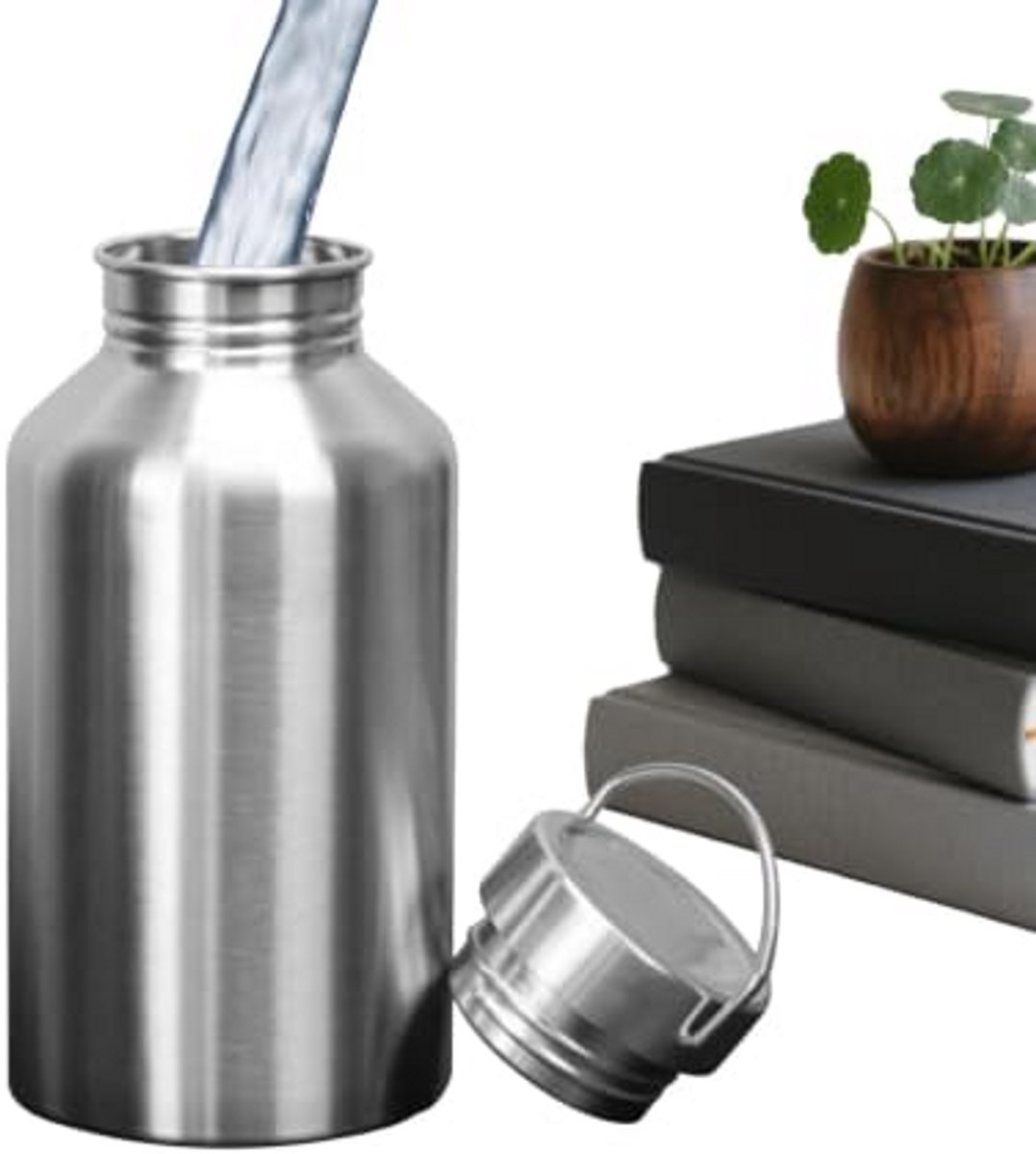 2L RVS Waterfles met Brede Opening, Herbruikbare Sportfles voor Fitness, Gym, Wandelen, Reizen, Kamperen en Sport