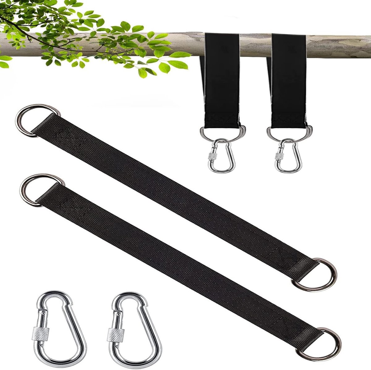 Hammock Swing Set met 2 D Ringen en Ophangbanden voor Buitenswing en Tuinhangmatten