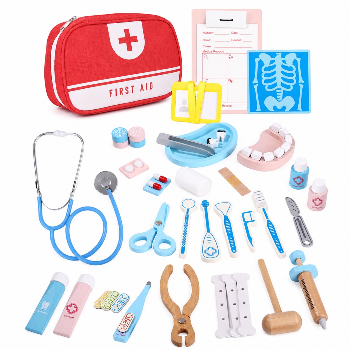 Dastium Kids - Doktersset Speelgoed - Montessori Speelgoed - Houten Speelgoed Doktersset - Inclusief Acccessoires