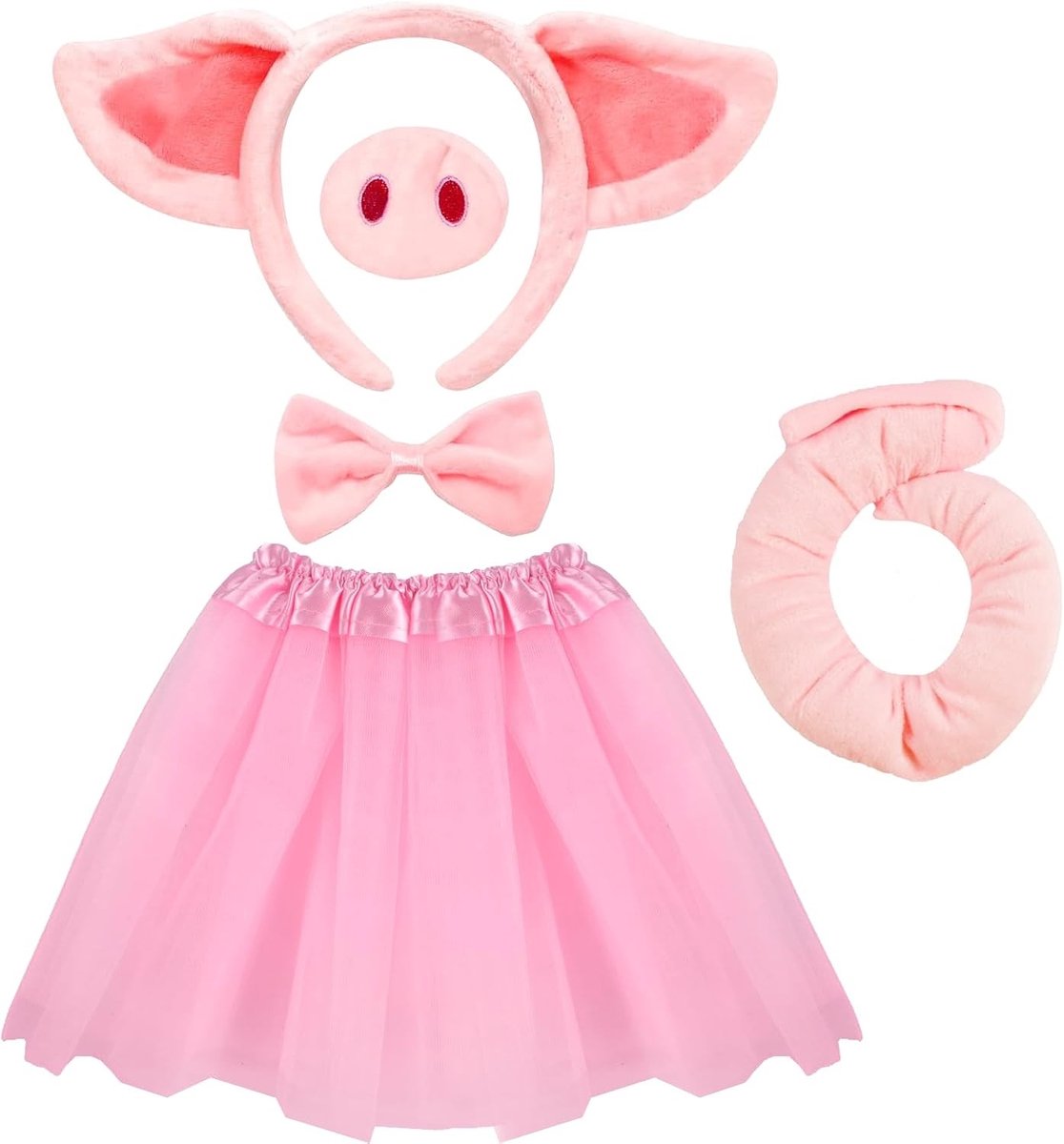 Varkenskostuum met Oren, Neus, Staart en Strikaccessoires voor Carnaval en Halloween Feestjes