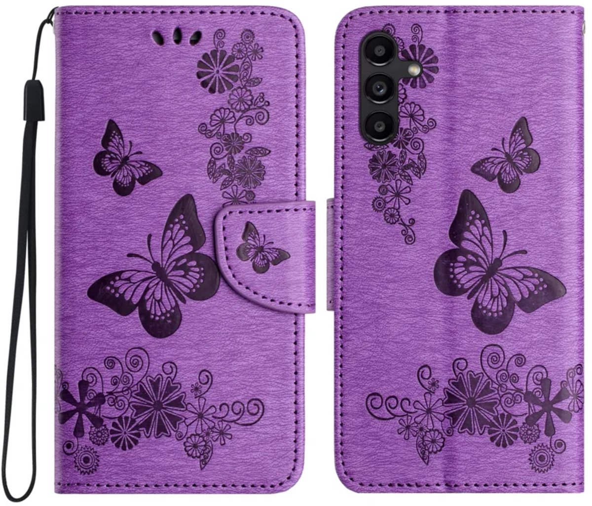 BoekCover Hoes Etui geschikt voor Samsung Galaxy A27 - Paars - Vlinders