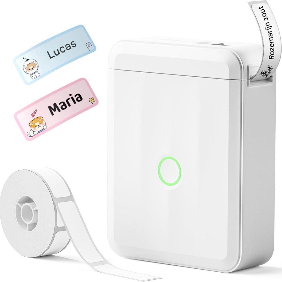 SSTRWGOOD D110 Bluetooth-labelprinter - Inclusief één rol waterdichte labels - Geschikt voor thuis, kantoor, school en kinderdagverblijf - Oplaadbaar - Wit