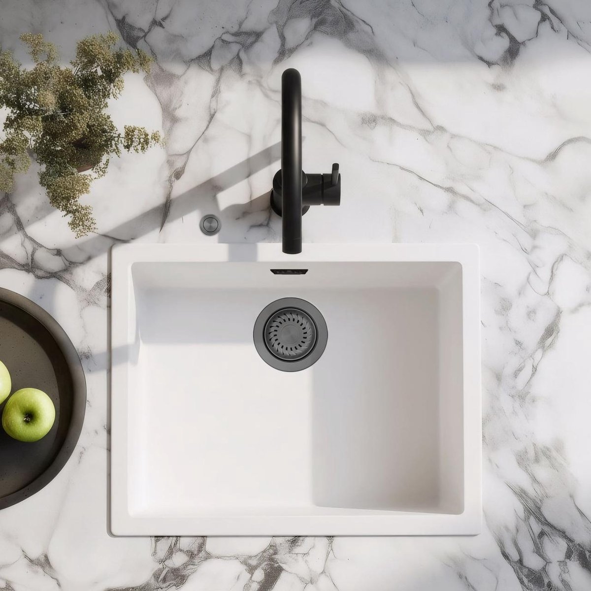 Spoelbak 50x40 cm wit onderbouw en opbouw Pure.Sink