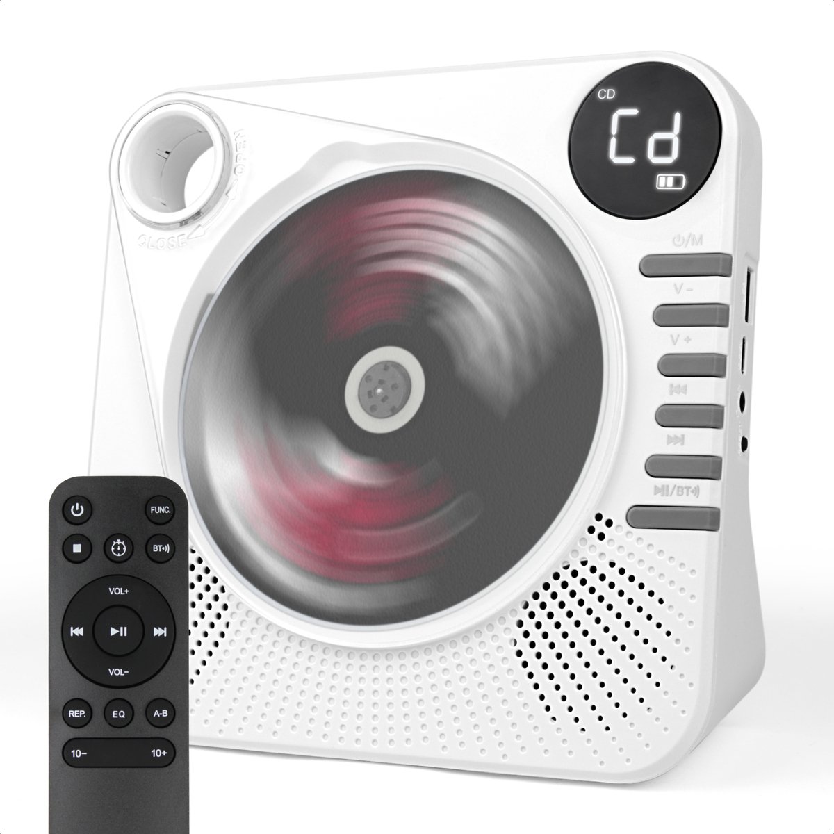 Retro CD Speler met Bluetooth - Draagbare CD Speler met HiFi Speakers - USB - AUX - Oplaadbaar - Vintage Muziekspeler Wit
