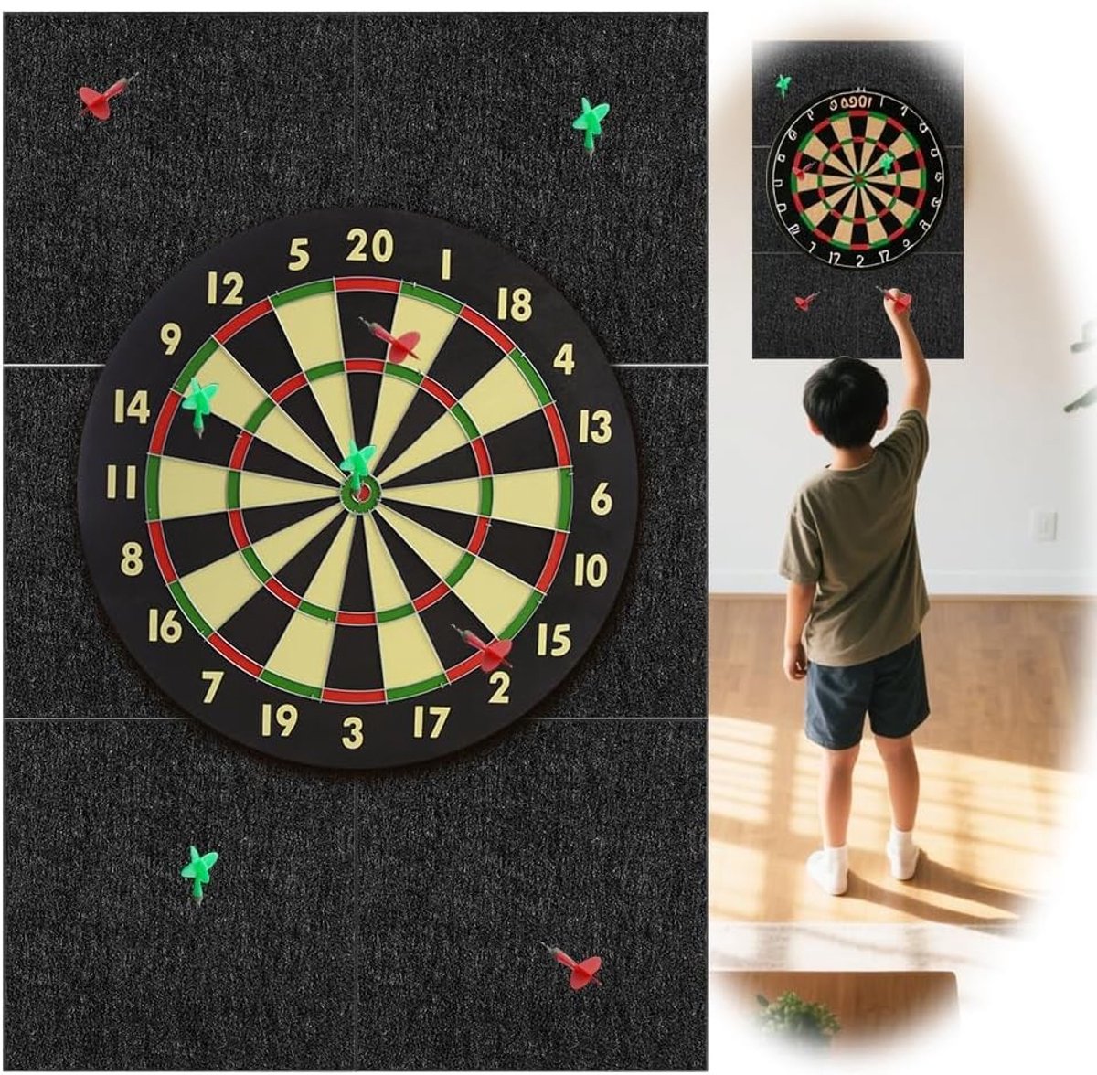 Wandbescherming voor dartbord, zelfklevende wandomranding, vilten en kurkbord voor optimale bescherming van je muur