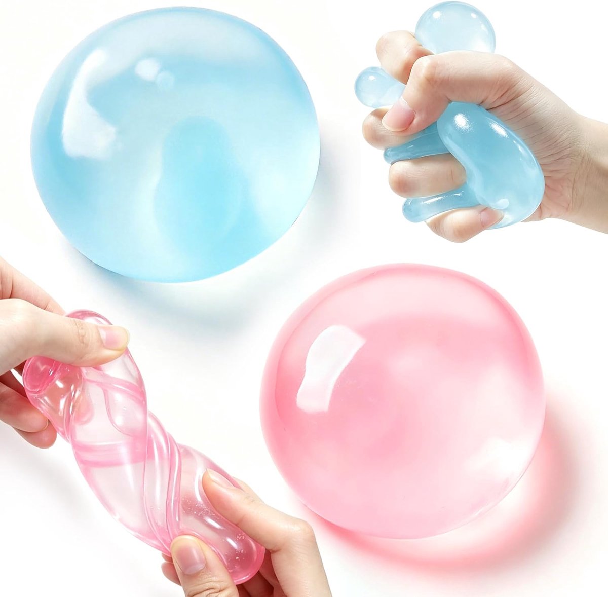 Casalora® Kokosolie Squishy Bal 2 stuks | Kneedbaar & keert langzaam terug | Sensorisch stressverlichter | Blauw + Roze | Voor studie, werk & ontspanning | Niet-giftig & geurloos