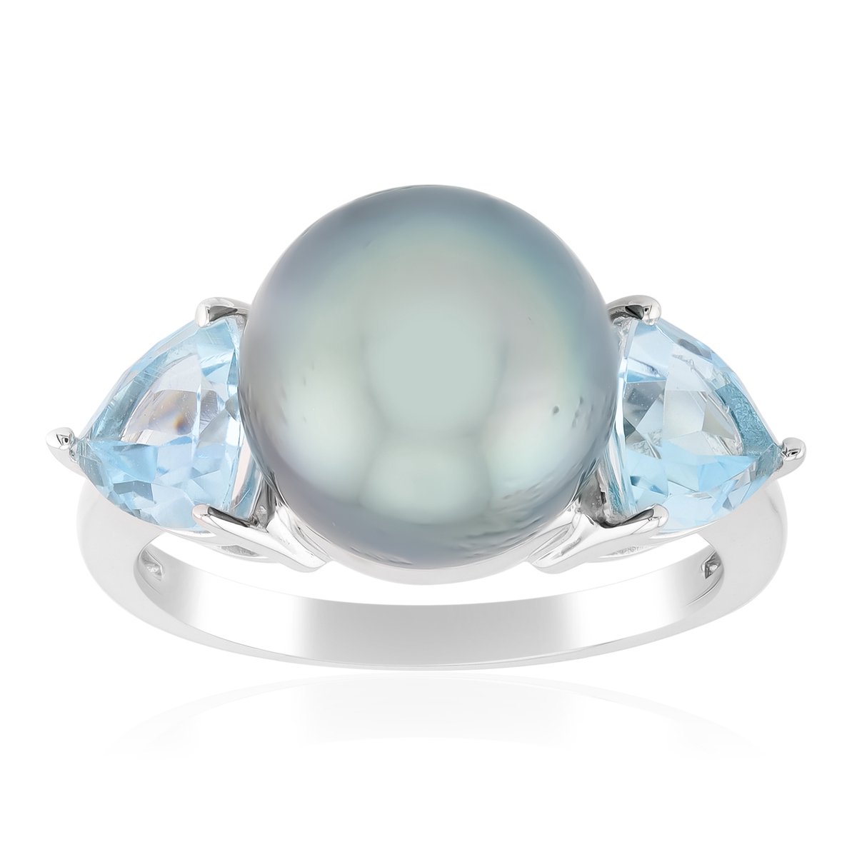 Cavill - 925 Sterling Zilver Ring met 10mm Tahiti Parel & 1.52 ct Blauwe Triljant Topaas - Elegante Luxe Parelring Dames