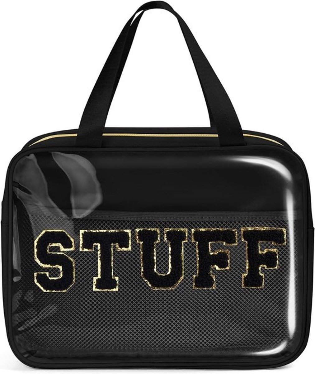 Compacte Corduroy Make-up Tas met Vakken - Reis & Organisatie - Zwart