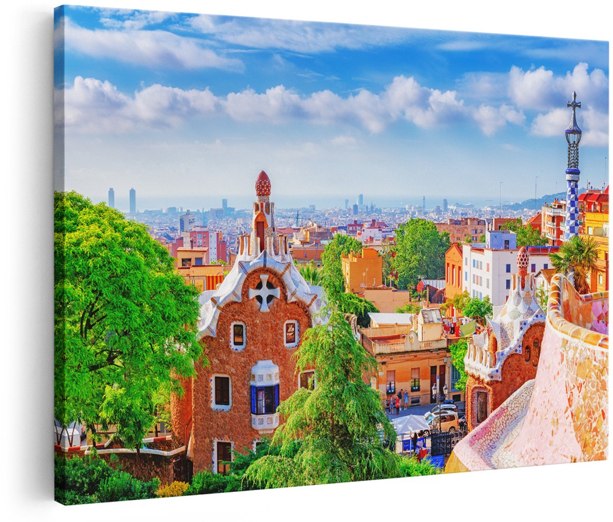 Artaza Canvas Schilderij Park Güell in Barcelona - Kleurrijk - 180x120 cm - Groot - Foto Op Canvas - Wanddecoratie Woonkamer