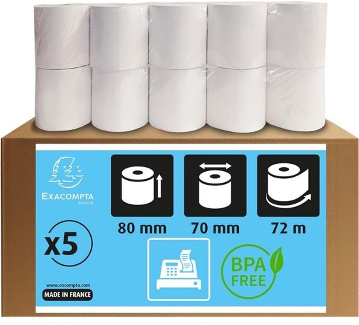 Set van 5 Thermische Kassabonnenrollen 80x70mm BPA-Vrij voor Kassasystemen