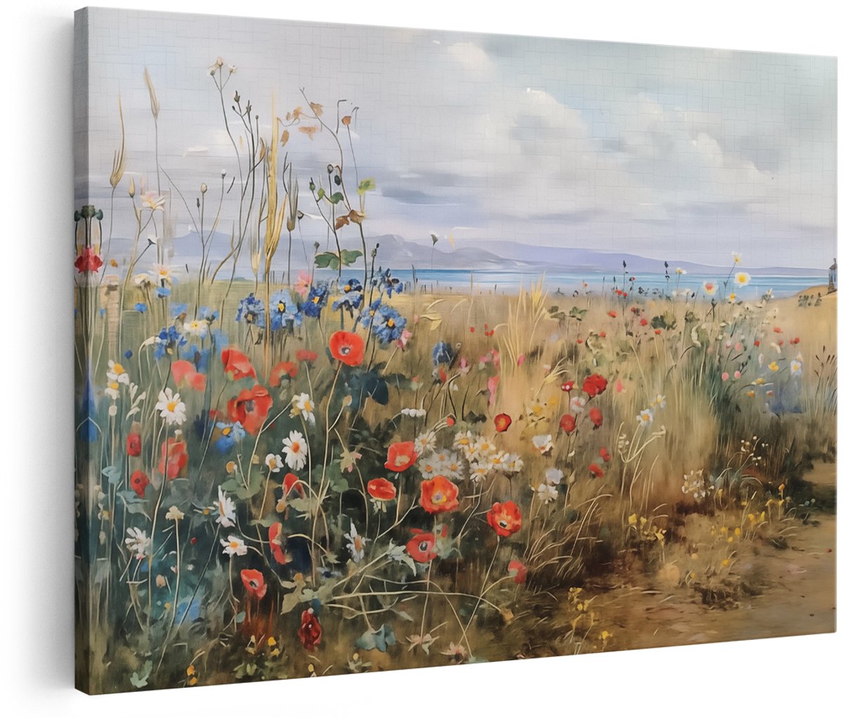 Artaza Canvas Schilderij Veld met Wilde Bloemen - Bloemen - 180x120 cm - Groot - Wanddecoratie Woonkamer - Schilderijen - Muurdecoratie