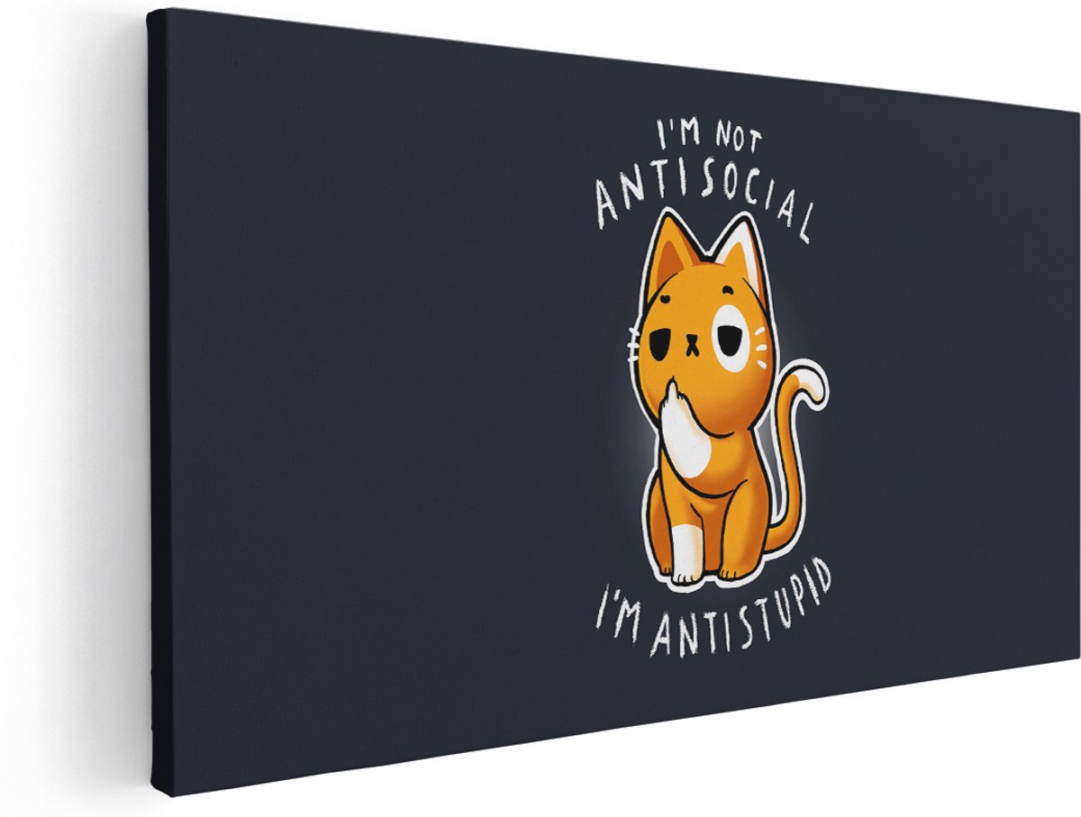 Artaza Canvas Schilderij Katten - 180x90 cm - Groot - Wanddecoratie Tekst Quote - Muurdecoratie Jongenskamer - Decoratie Cartoon Kat