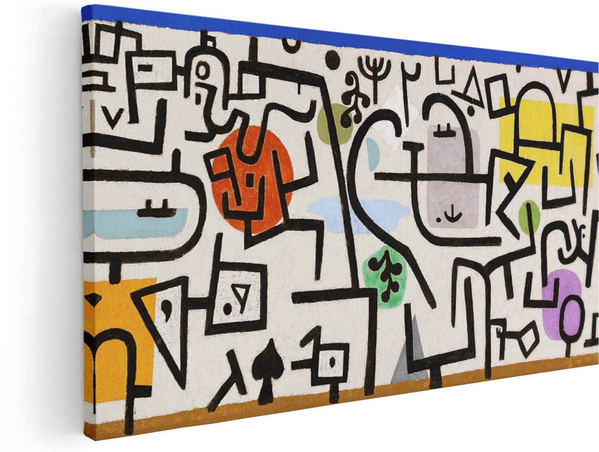 Artaza Canvas Schilderij Abstracte Figuren - 180x90 cm - Groot - Wanddecoratie Modern - Muurdecoratie Paul Klee - Geometrische Schilderijen Op Canvas