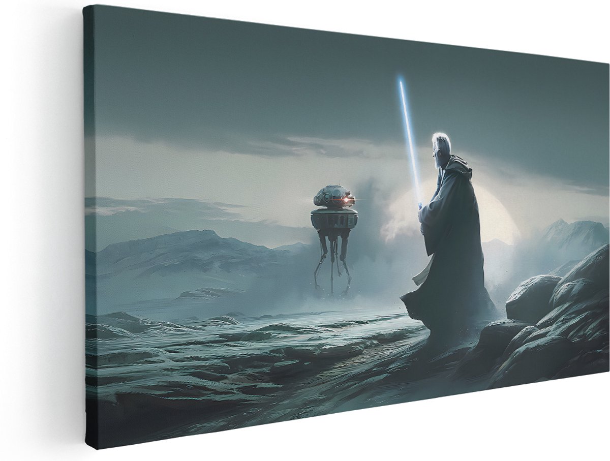 Artaza Canvas Schilderij Jedi Star Wars - 180x90 cm - Groot - Wanddecoratie Lichtzwaard - Muurdecoratie Ruimte Landschap - Schilderijen Op Canvas