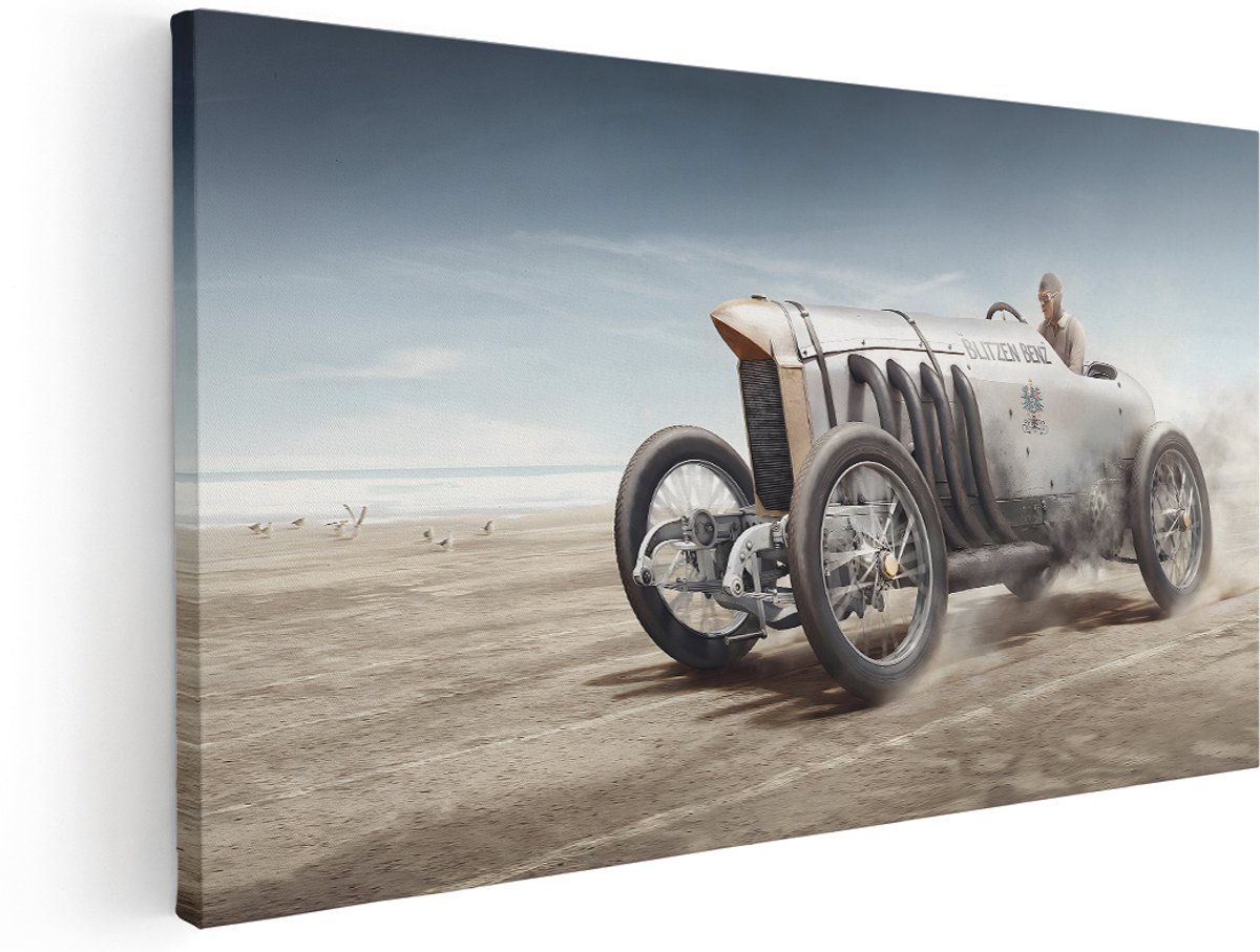 Artaza Canvas Schilderij Vintage Raceauto - 180x90 cm - Groot - Wanddecoratie Blitzen Benz - Muurdecoratie Retro Auto - Schilderijen Op Canvas
