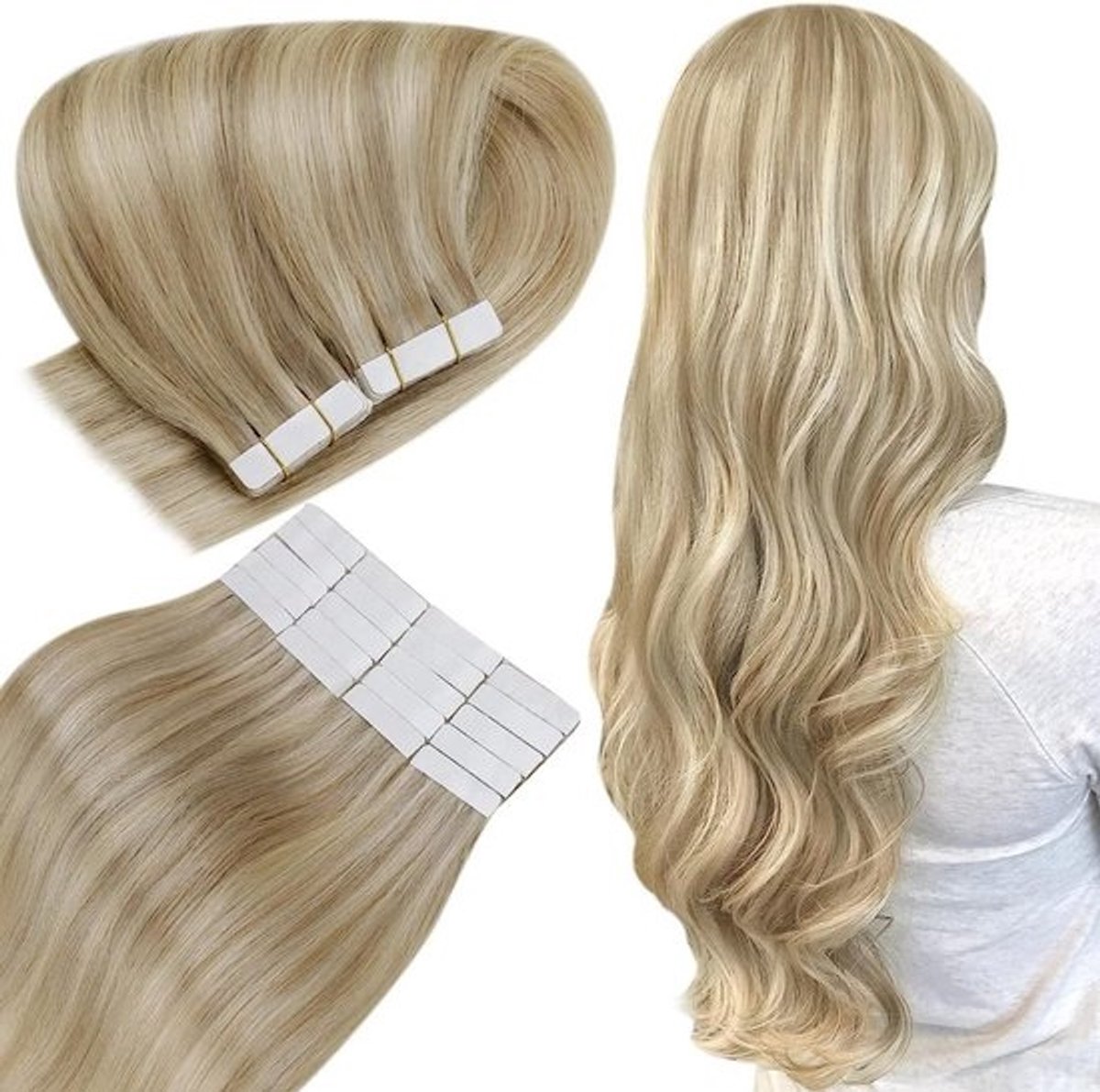 Tape In Haarverlenging Remy Menselijk Haar Balayage Honingblond 50 cm
