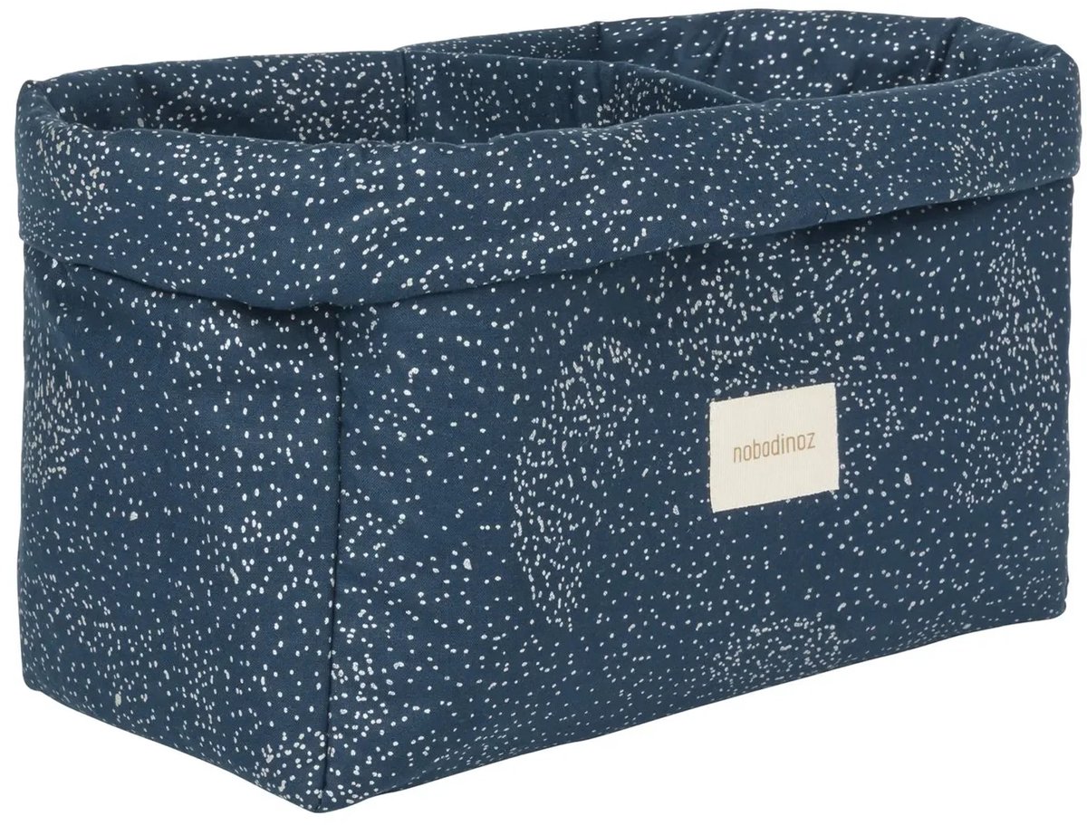 Nobodinoz STORIES wasmand, opbergmand, speelgoedmand dubbel, 30 x 15 x 15 cm, kleur: Goldbubble/ Night Blue