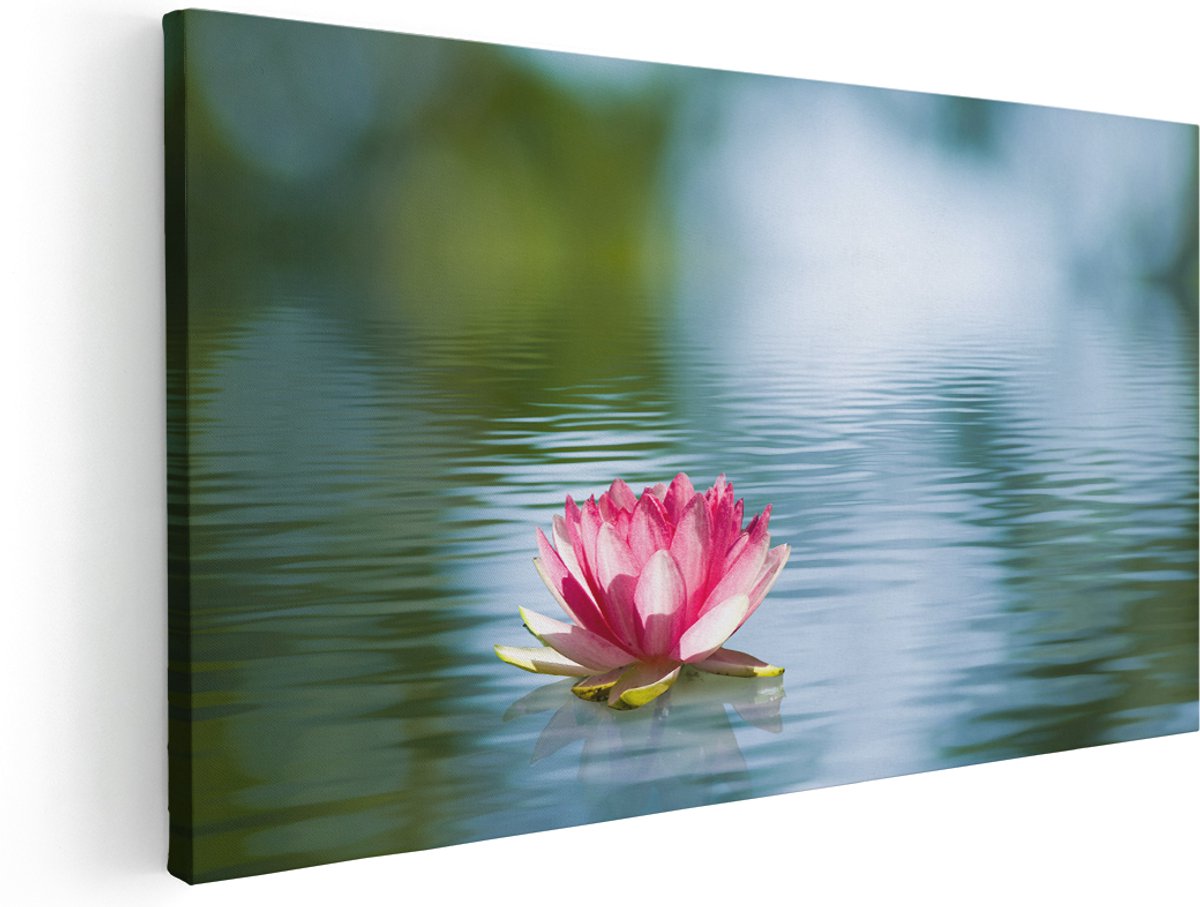 Artaza Canvas Schilderij Roze Lotusbloem Op Het Water - 180x90 cm - Groot - Wanddecoratie Woonkamer - Schilderijen - Muurdecoratie