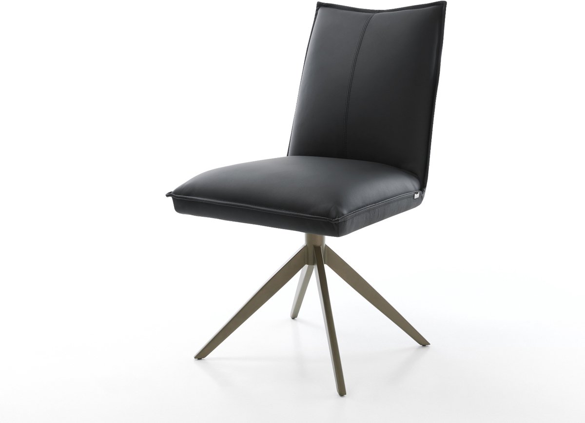 Eetkamerstoel Lelio-Flex kruisframe breed afwerking met titanium echt leer zwart 360° draaibaar rocker-functie pocketveer kern