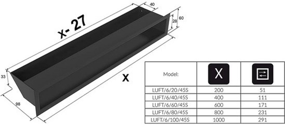 Ventilatierooster voor Warmelucht met Hoekige Luchtinlaat Vierkant