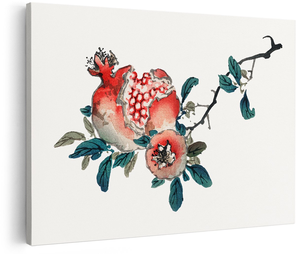 Artaza Canvas Schilderij Granaatappel - 180x120 cm - Groot - Wanddecoratie Vintage Fruit - Muurdecoratie Botanisch - Decoratie Oosters Japan
