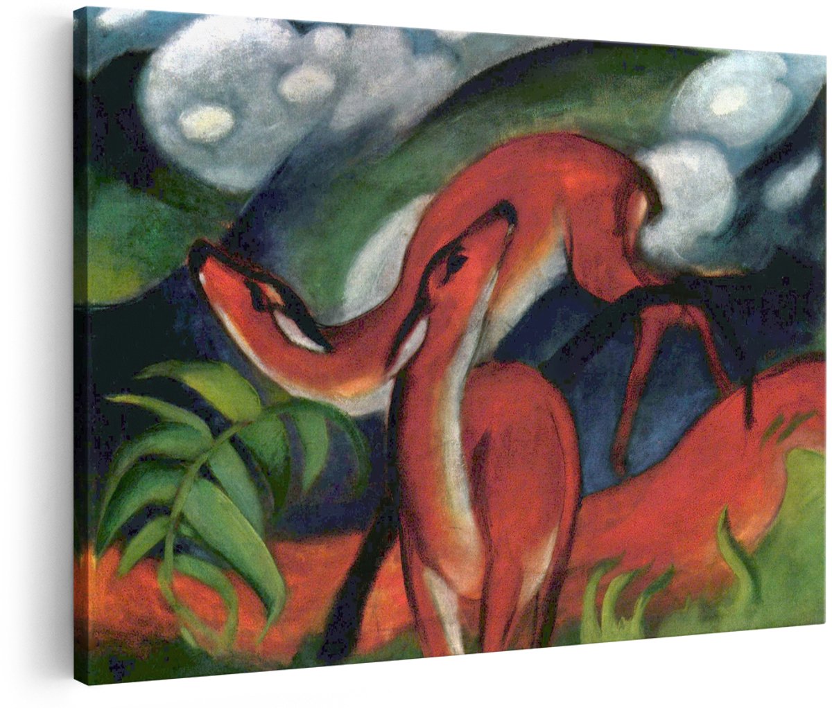 Artaza Canvas Schilderij Rode Herten Franz Marc - 180x120 cm - Groot - Wanddecoratie Dieren - Muurdecoratie Natuur - Decoratie Expressionisme Kunst