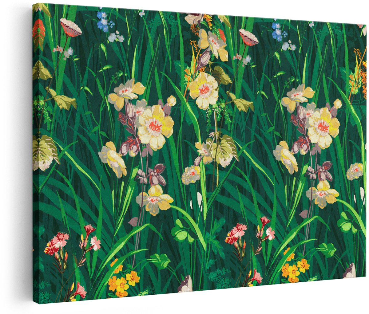 Artaza Canvas Schilderij Bloemen - 180x120 cm - Groot - Wanddecoratie Natuur - Muurdecoratie Vintage Bloemenveld - Schilderijen Op Canvas