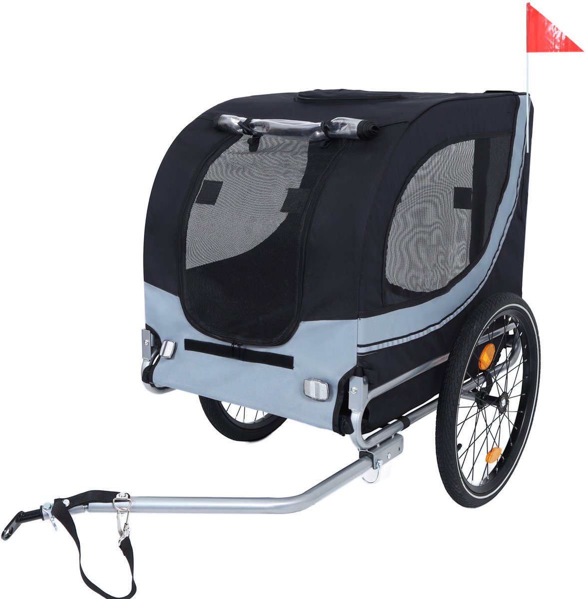COVREO Hondenfietskar 125x68x92 cm zwart en grijs - opvouwbaar - regenhoes - geschikt voor honden