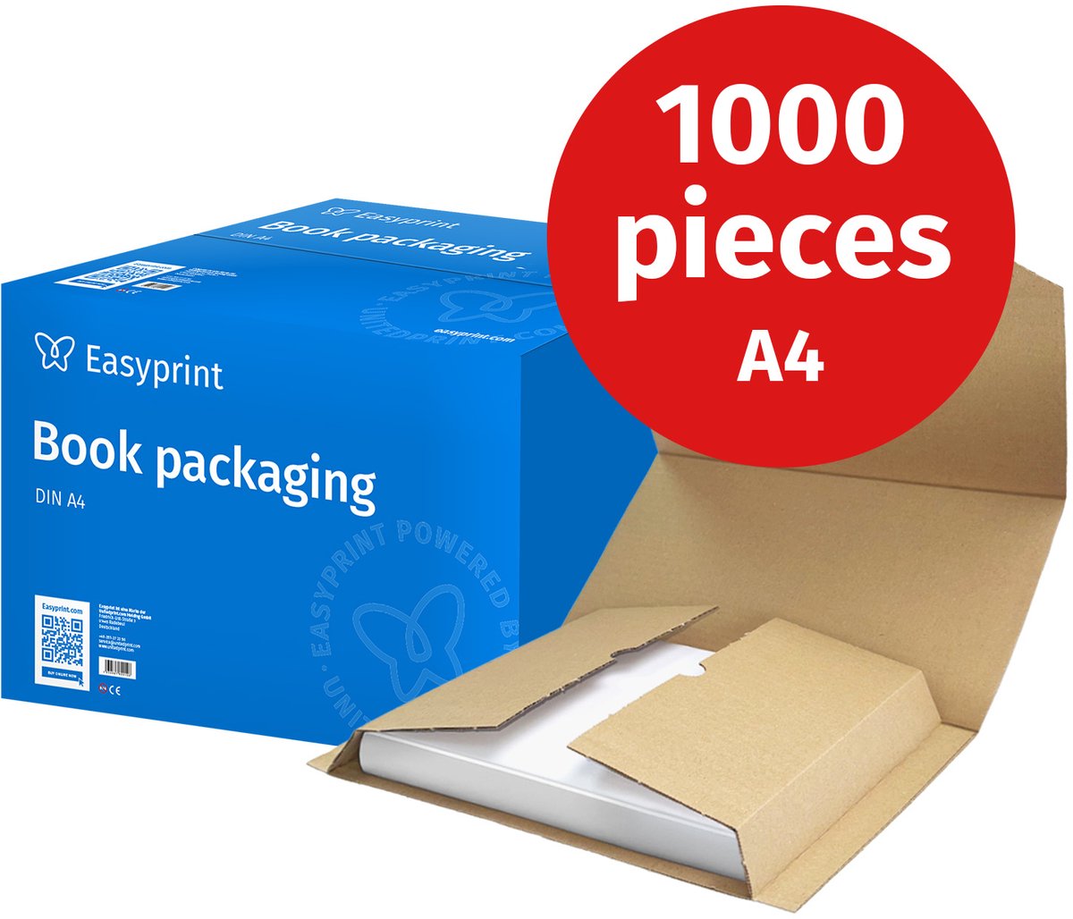 NIEUW: Easyprint Boekverpakking, DIN A4, verzendverpakking, onbedrukt, 1000 stuks