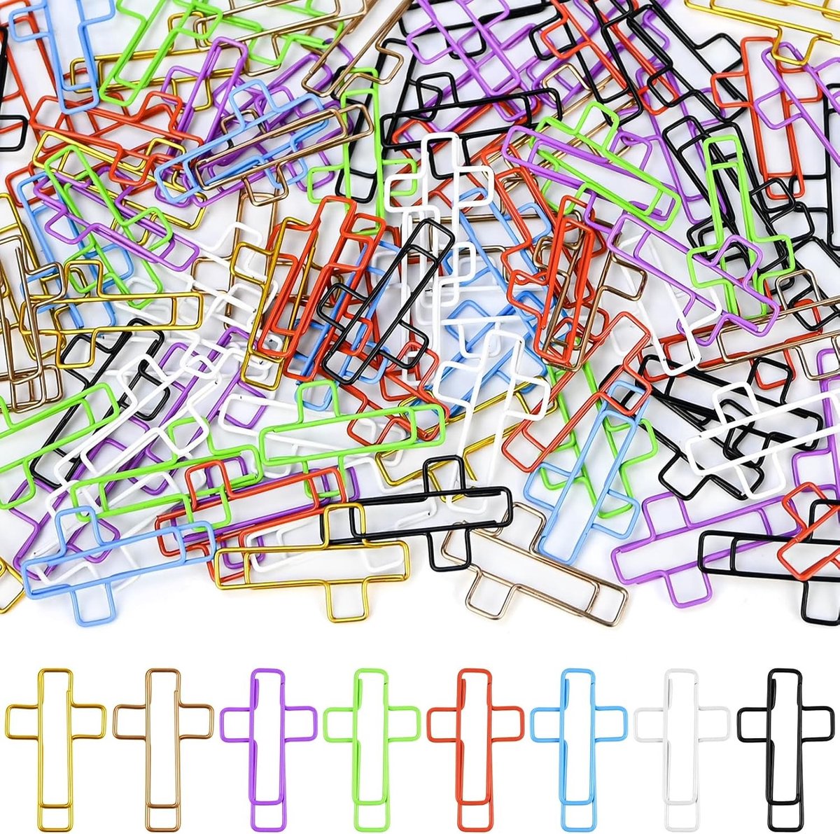 Grote kleurrijke metalen paperclips in kruisvorm, macaronkleuren, 100 stuks voor kantoor en school