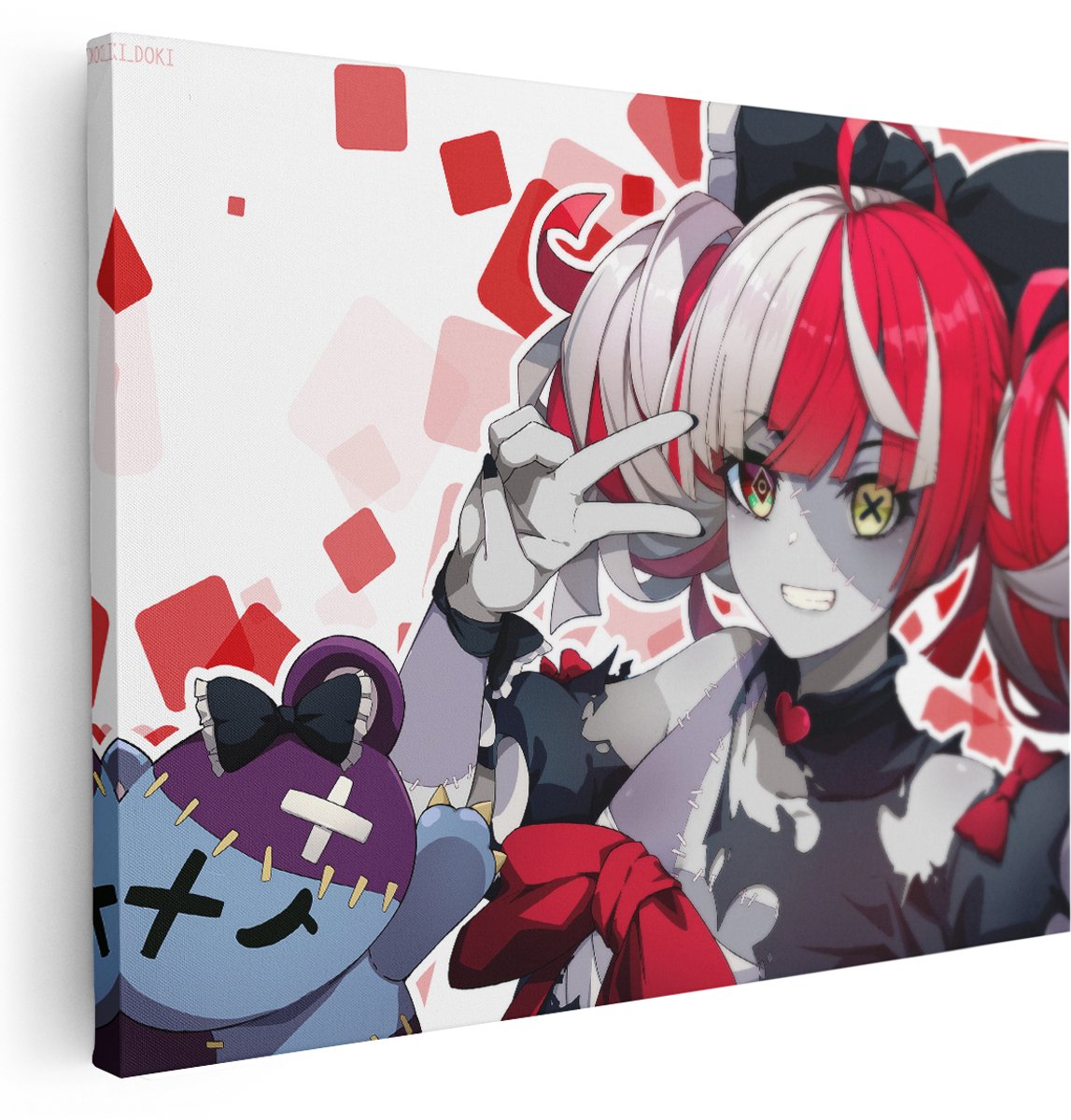Artaza Canvas Schilderij Anime Meisje - 160x120 cm - Groot - Wanddecoratie Gothic Knuffel - Muurdecoratie Kawaii - Schilderijen Op Canvas - Rood
