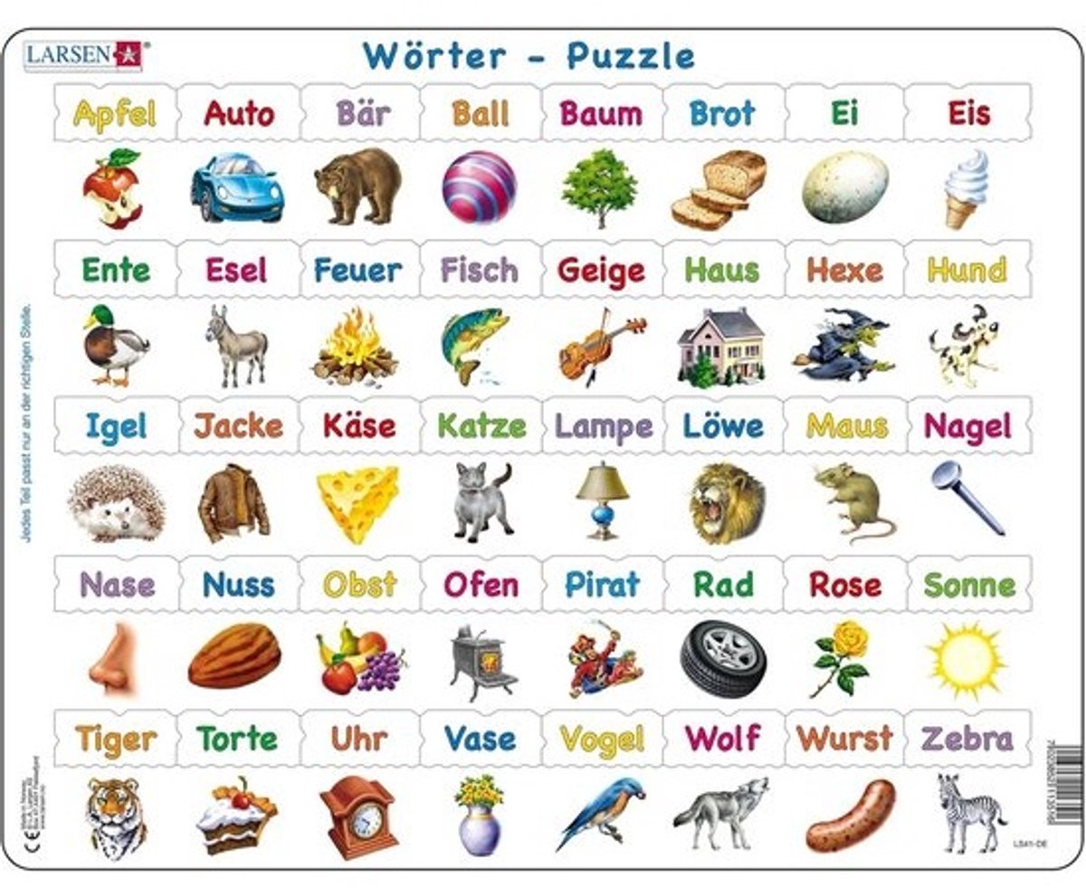Framepuzzel 40 stukjes: Leer eenvoudige Duitse woorden in kleine letters