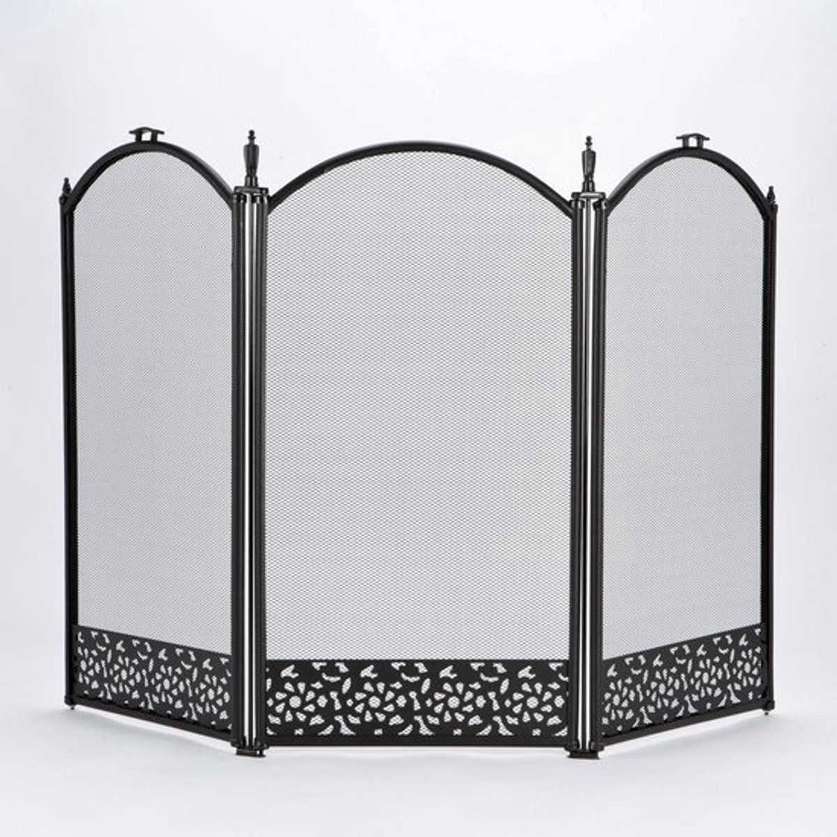 Decoratief zwart schoorsteenbeschermingsrooster met 3 panelen