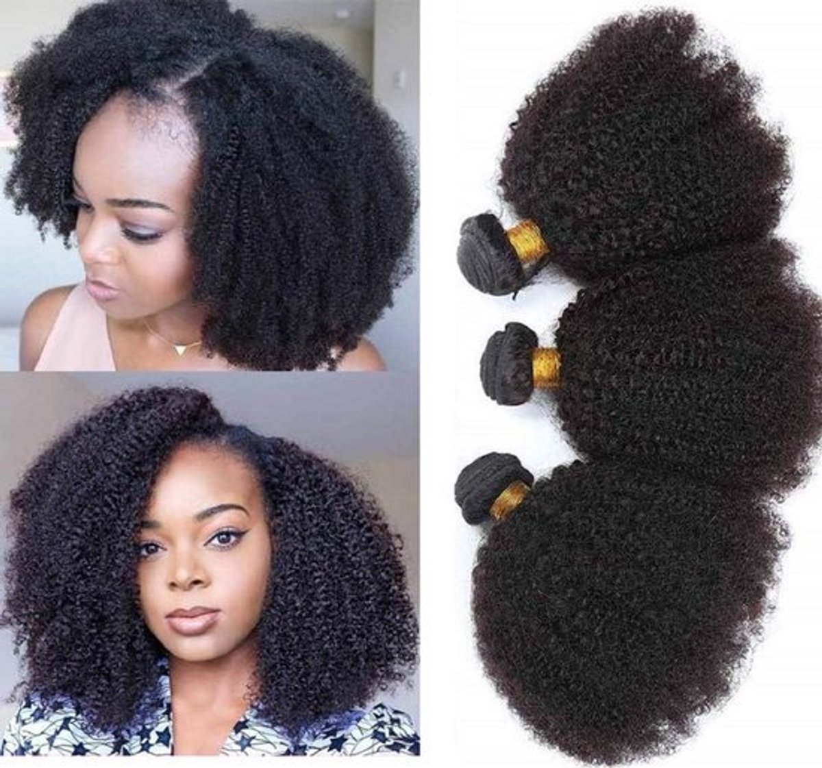 Natuurlijke Afro Kinky Krullend Haar Weave - 3 Bundels van 100% Onbehandeld Menselijk Haar