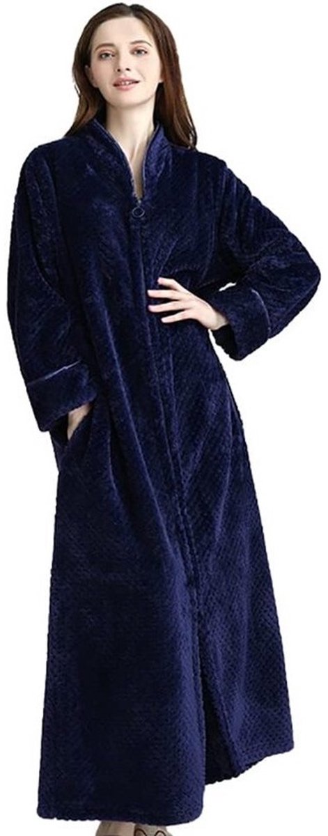Lange Fleece Ochtendjas met Capuchon en Rits voor Dames en Heren