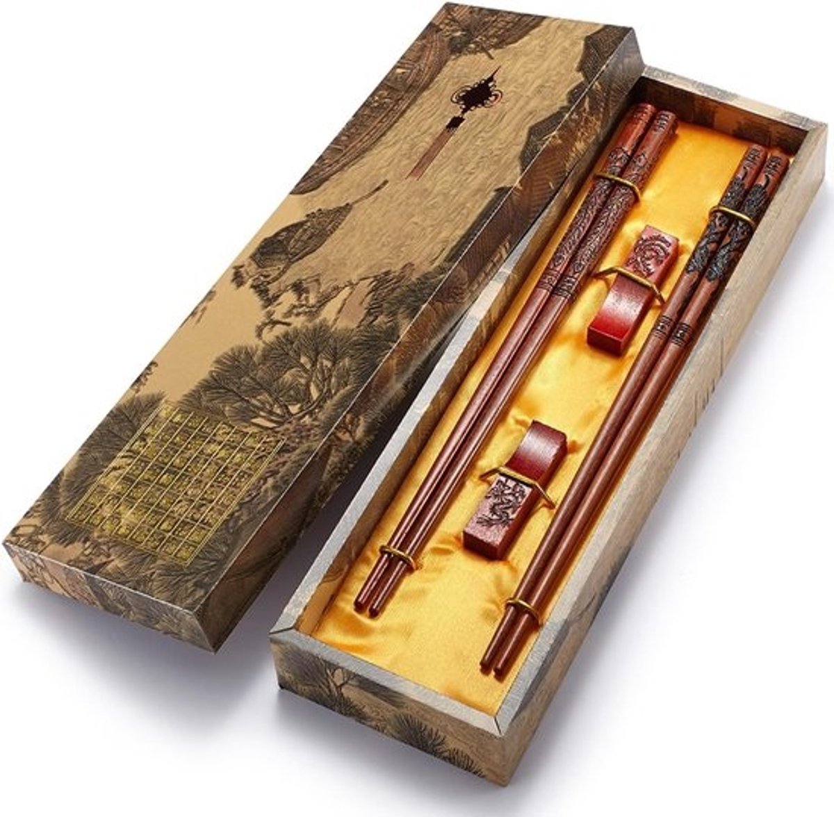 Eetstokjes Set - Chinese Stokjes - Aan Tafel Eten - Met Houder - 2 Paar - Houtkleur