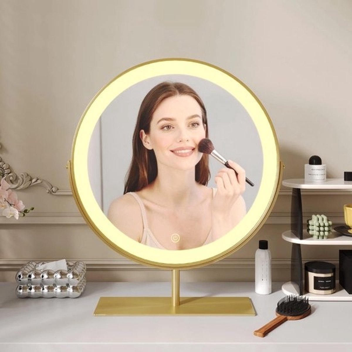 Verlichte Make-up Spiegel met 3 Kleuren en Touch Bediening, 15,8 inch HD