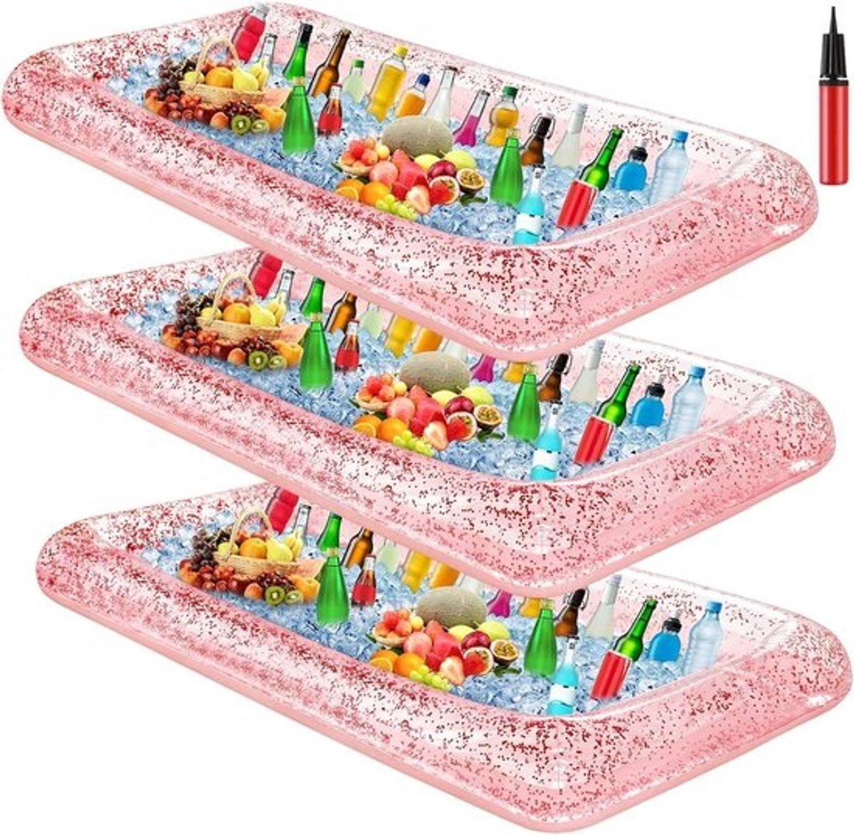 Opblaasbare Serveertafel en Drankkoeler - Set van 3 met Afvoerplug en Handpomp