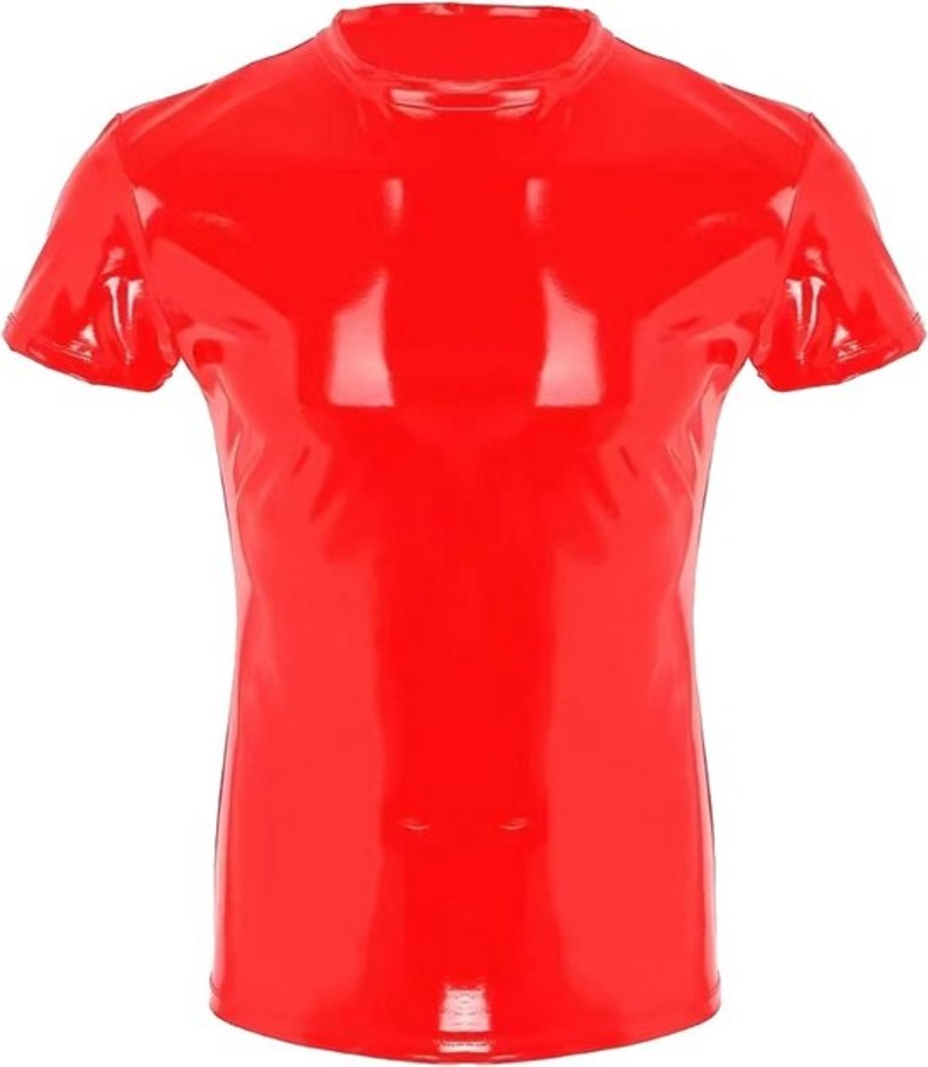 Heren T-shirt Wetlook Kunstleer Glanzend Korte Mouwen