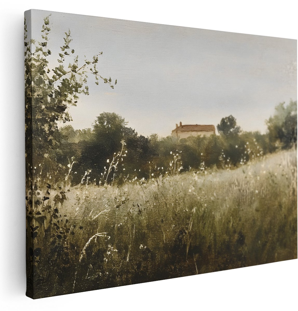 Artaza Canvas Schilderij Bloemenveld - 160x120 cm - Groot - Wanddecoratie Natuur - Muurdecoratie Landelijk Huis - Decoratie Woonkamer - Kamer Accessoires