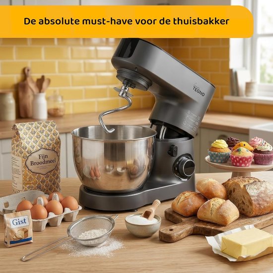 Keukenmixer - Standmixer Krachtig - Deeg Beslag - LED Tijdsdisplay - 6.5 Liter Kom - Antracietgrijs — afbeelding 3