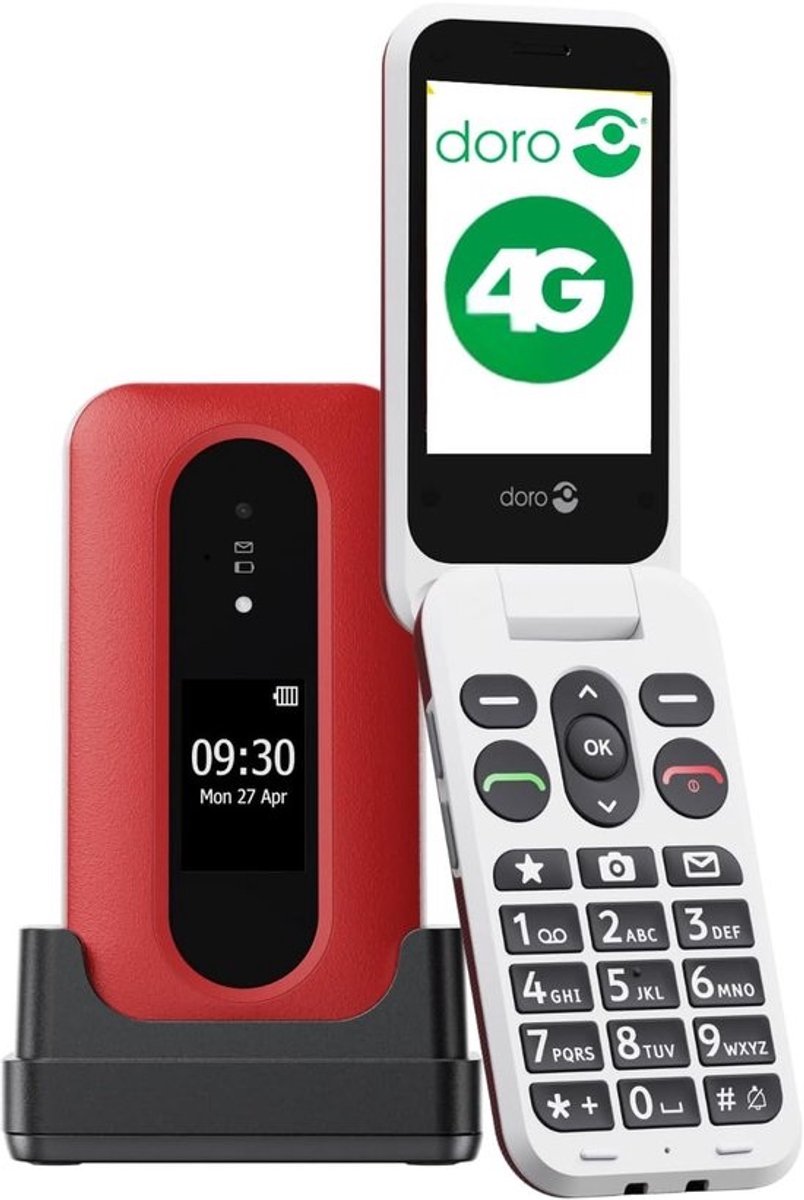 Doro Leva L30 - 4G Senior Telefoon met Extern Schermpje, HD Geluid, Camera en Hulpknop - Oplaadschaaltje Inbegrepen