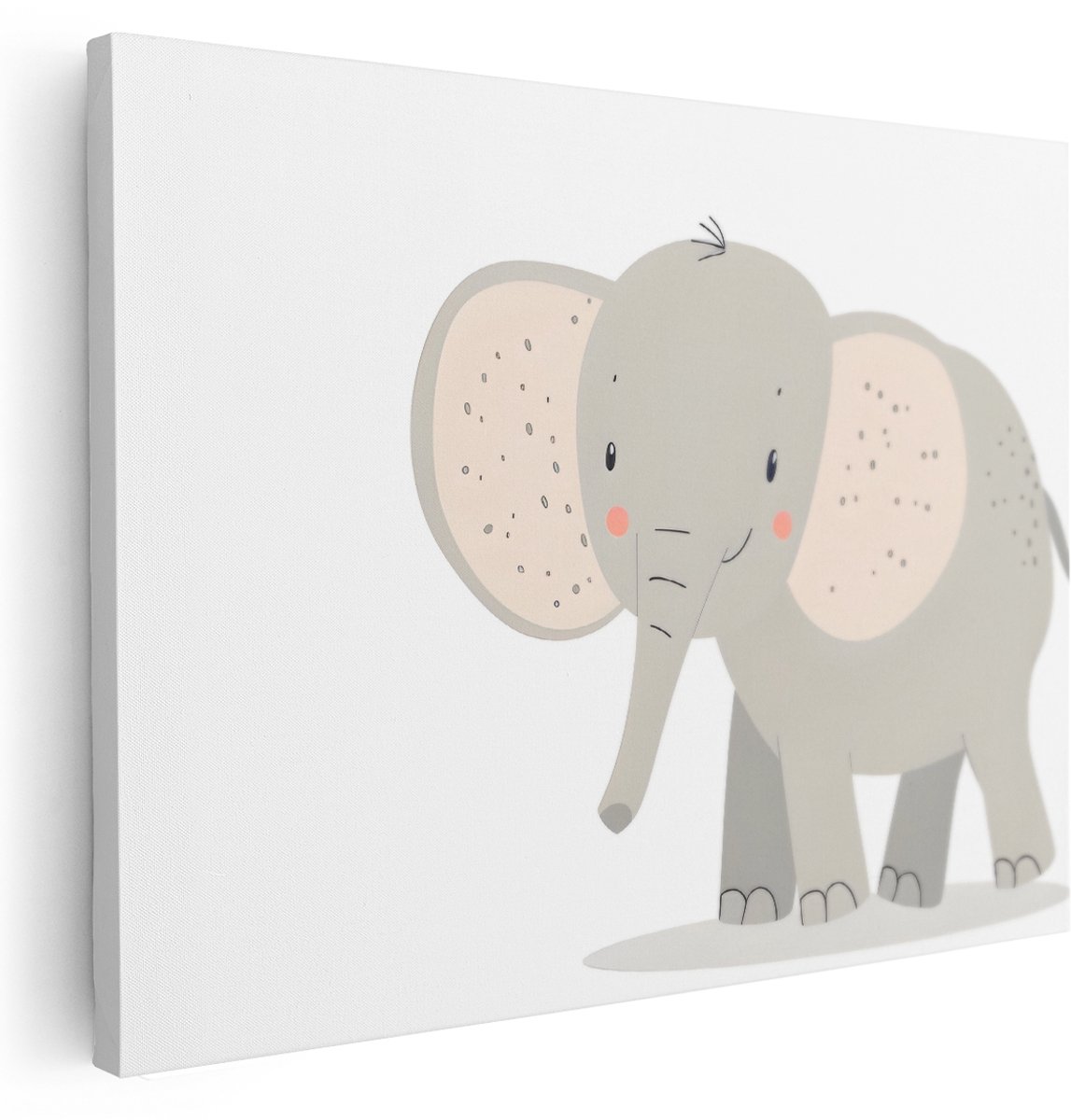 Artaza Canvas Schilderij Olifant Cartoon - 160x120 cm - Groot - Wanddecoratie Babykamer - Muurdecoratie Jongenskamer - Kamer Accessoires Dieren